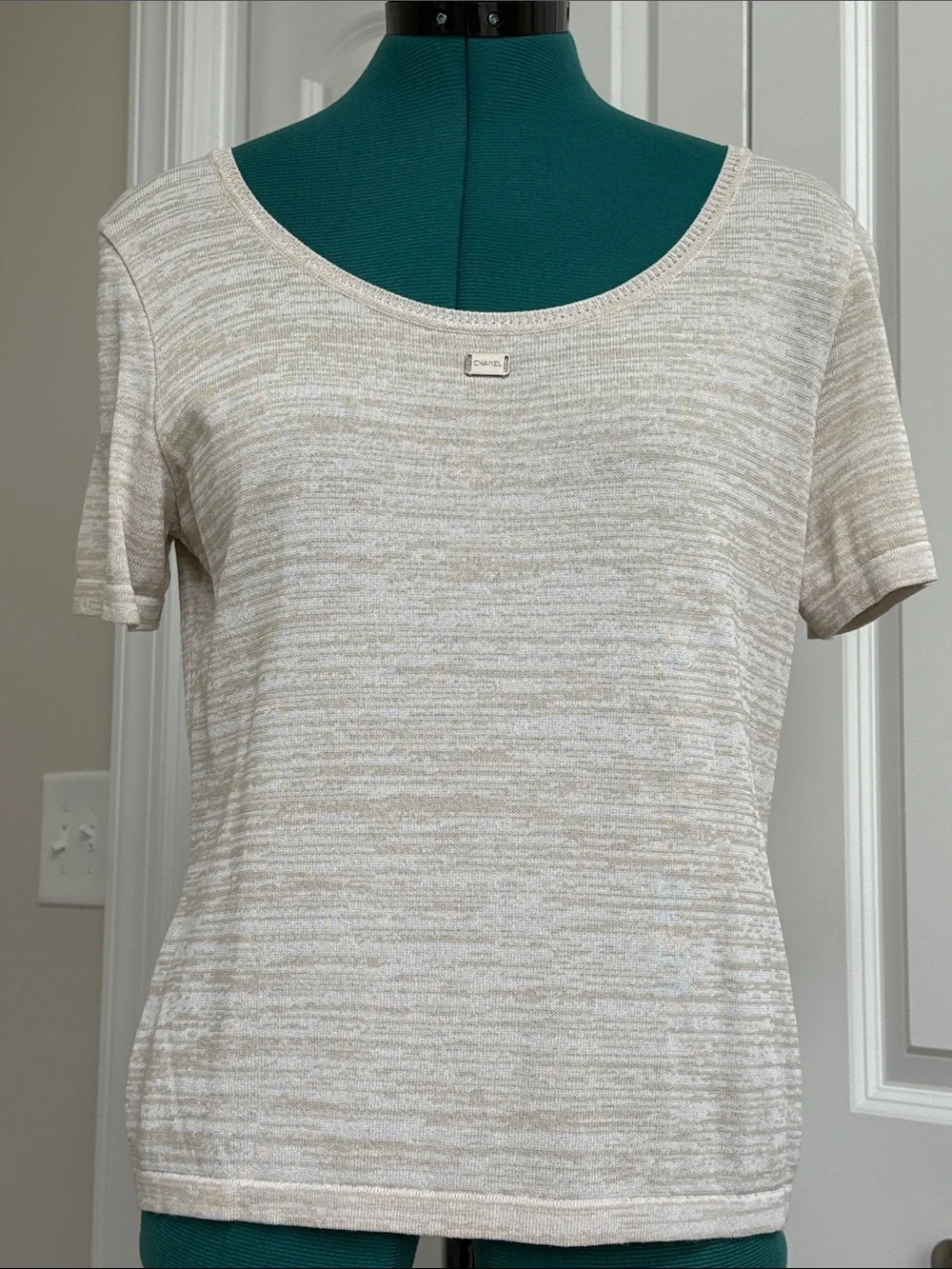 Chanel Vintage Knit Scoop Neck Short Sleeve Top - Spring 1999